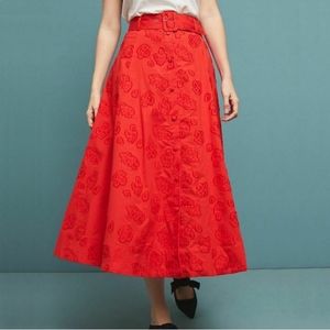 Maeve Anthropologie Sandra Red Belted Maxi Skirt